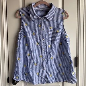 Boden Blue&White Striped Flower Embroidered Top